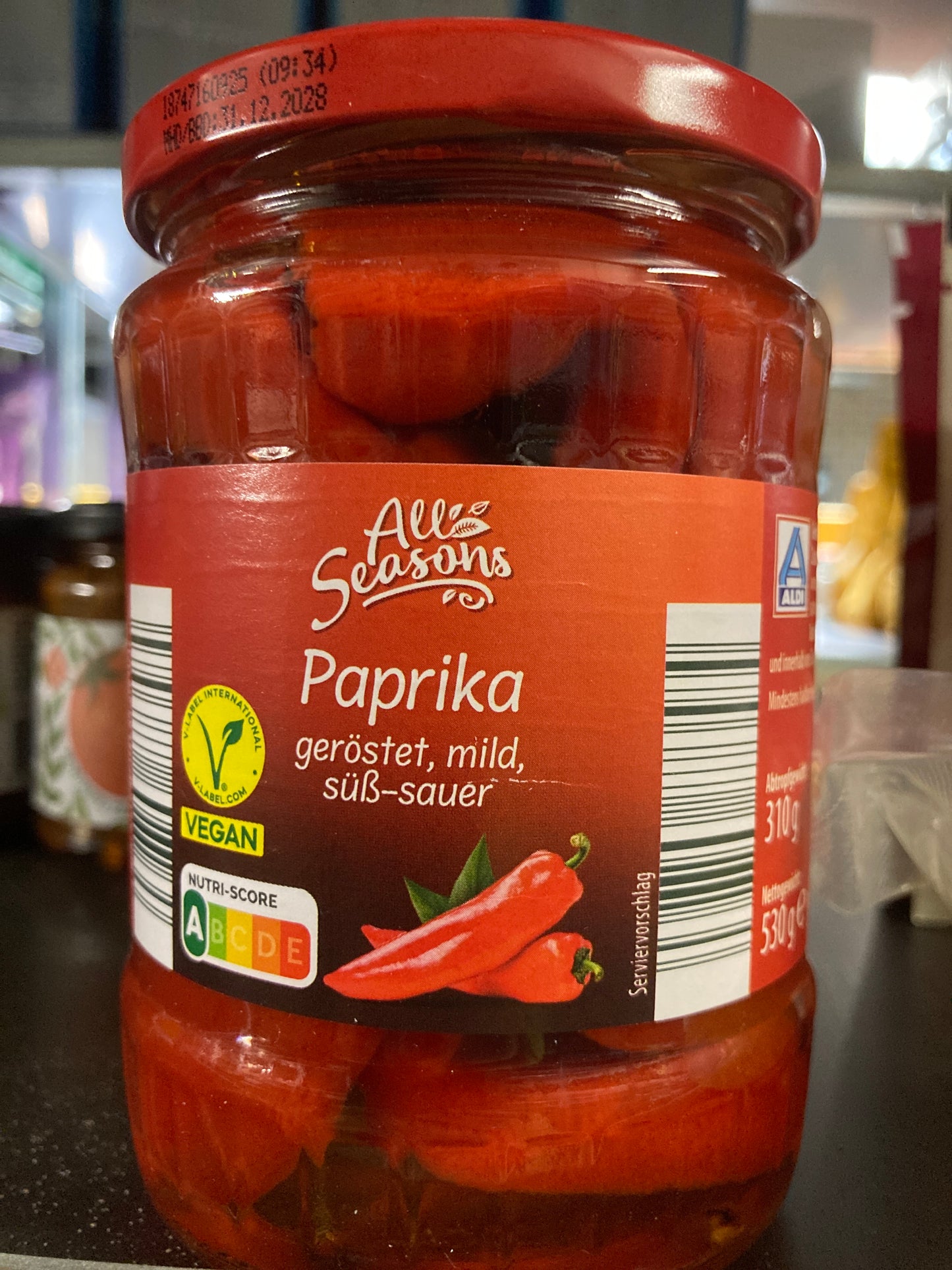 K38P03 geroosterde paprika in zoetzuur 530g