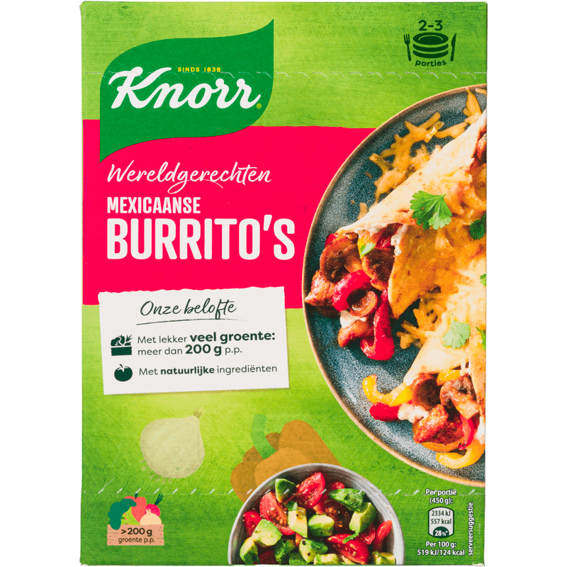 Mexicaanse Burrito’s 228g per bakje, diepvries
