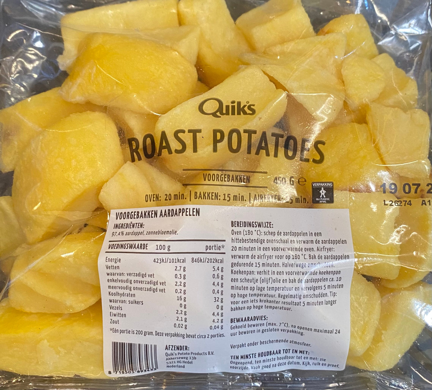 Aardappels, Voorgebakken, per 3 x ca. 450g (totaal ca. 1.350g)