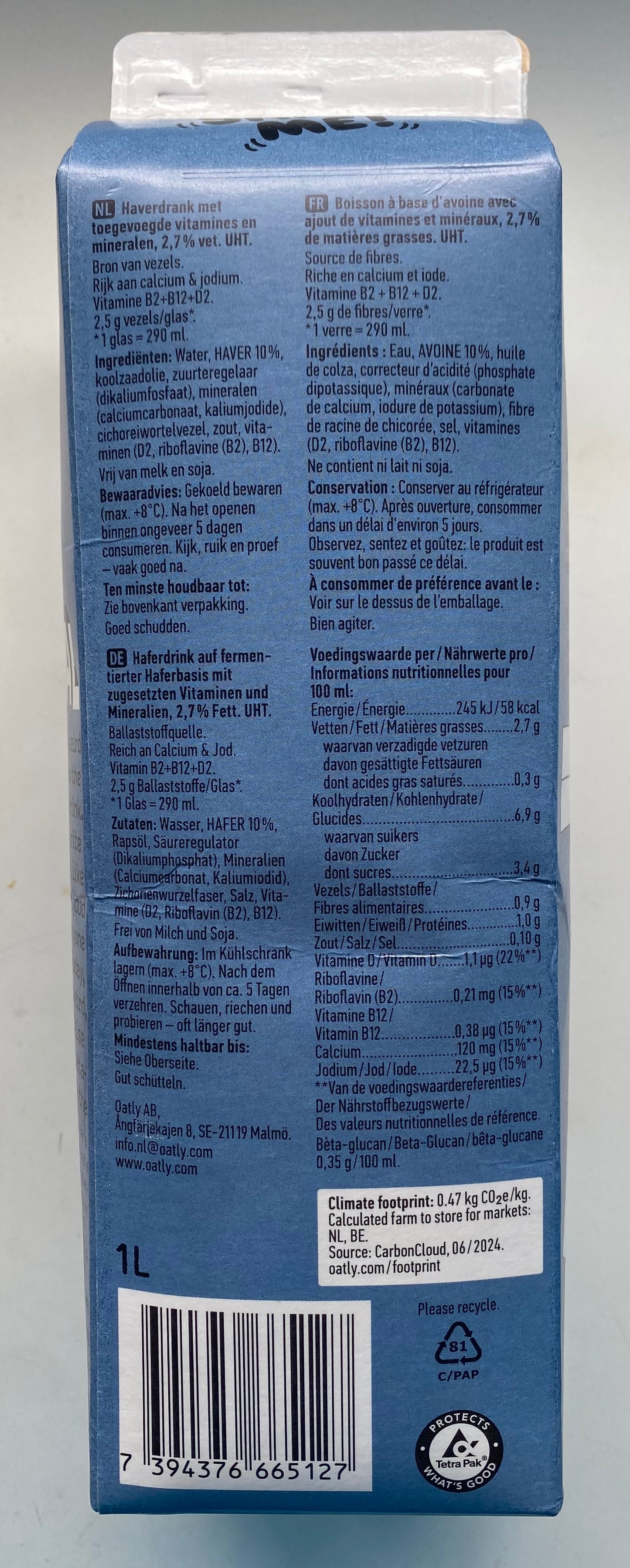 Haverdrank, Oatly, ca. 1 liter per verpakking