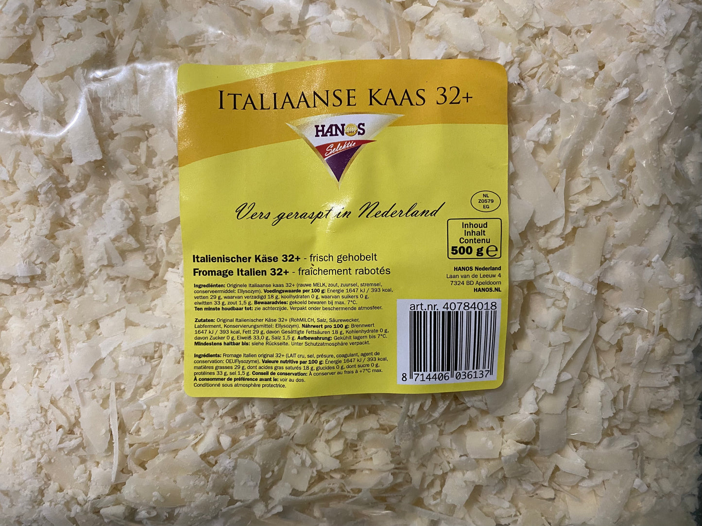 Kaas, geraspt, ca. 500g per verpakking