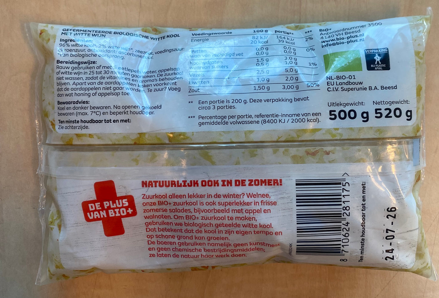 Zuurkool, Wijn, per 2 x ca. 500g (totaal ca. 500g)
