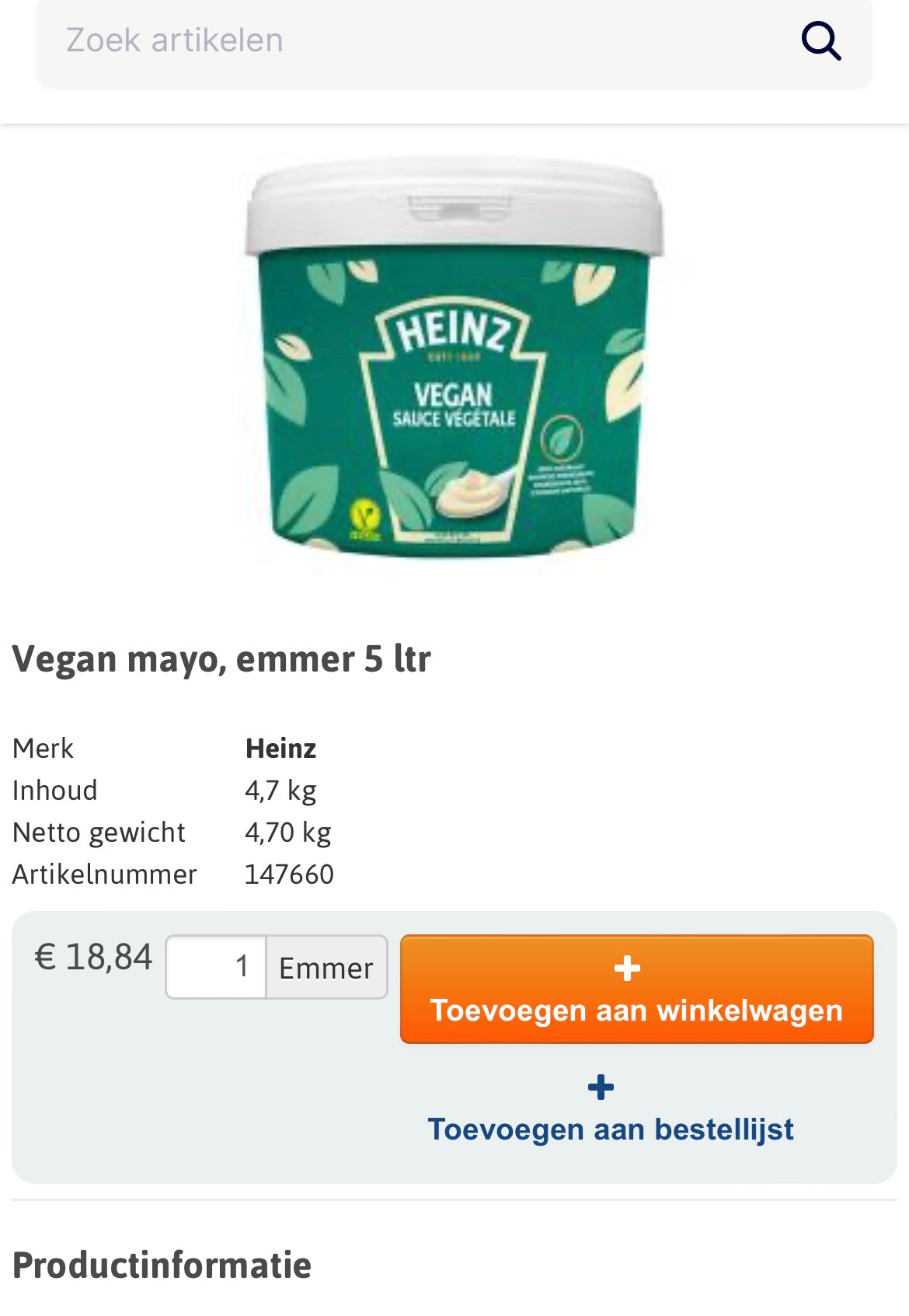 Mayonaise, Vegan, 4,7 kg per emmer