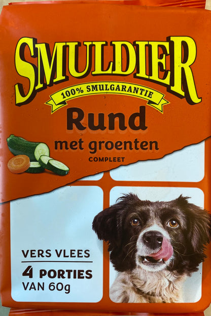 Dierenvoeding, Rundvlees met groenten, Diepvries, per 12 verpakkingen (met elk 4 porties a 60g)