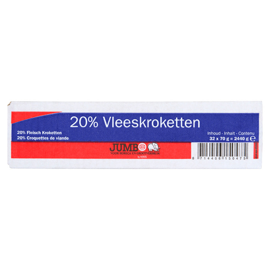 Vleeskroket 20%, 32 x 70gr diepvriez