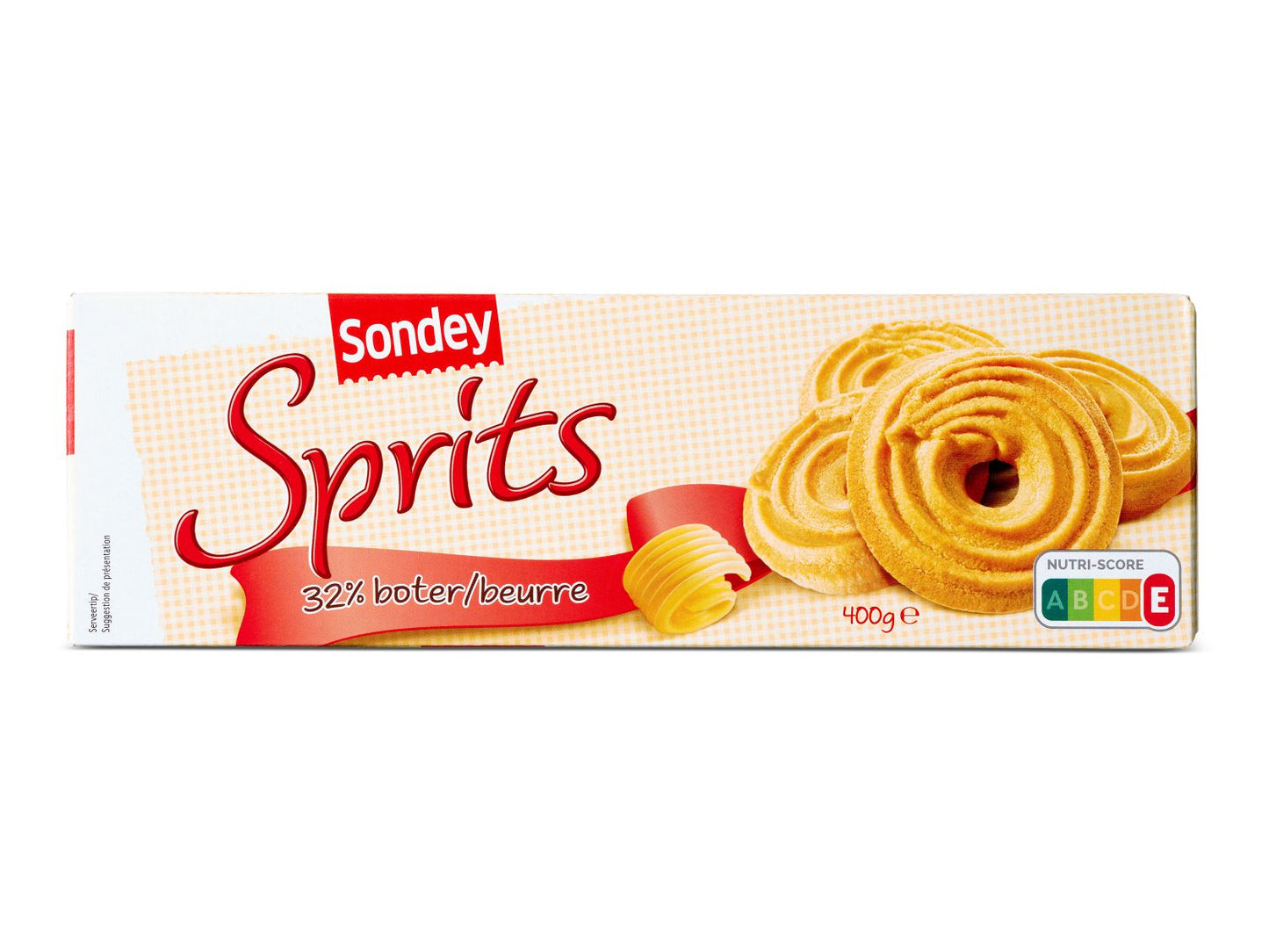 K55P03 Sprits rode of blauwe doos zandkoekjes met boter (per 2)