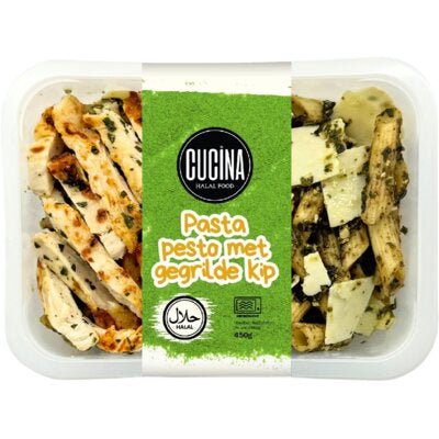 Pasta pesto met gegrilde kip ca. 400g per bakje