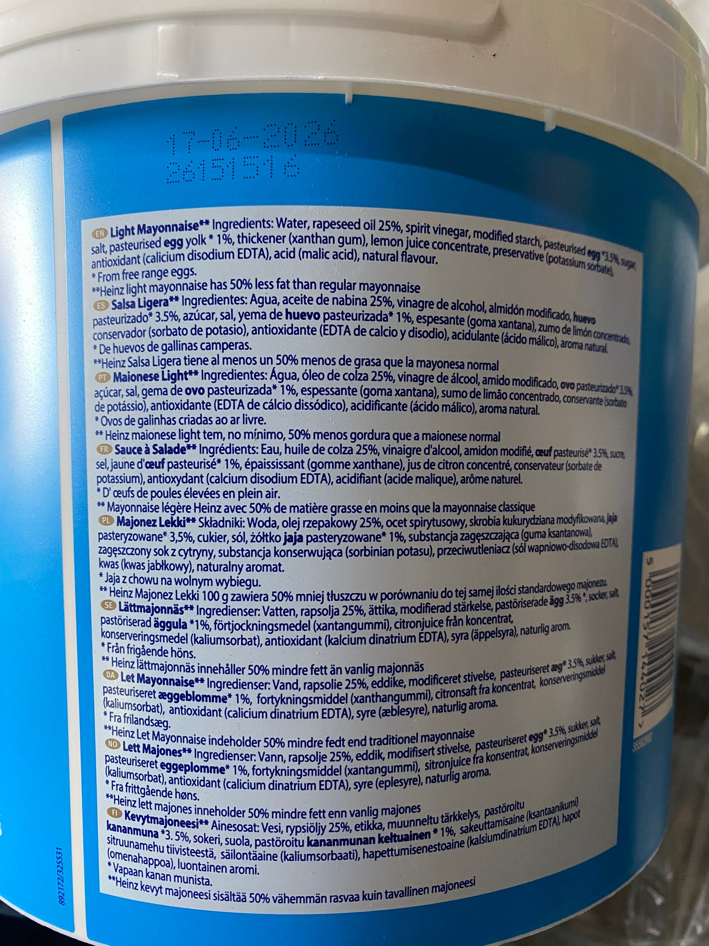 Mayonaise, Vegetarisch, ca. 5 liter per emmer