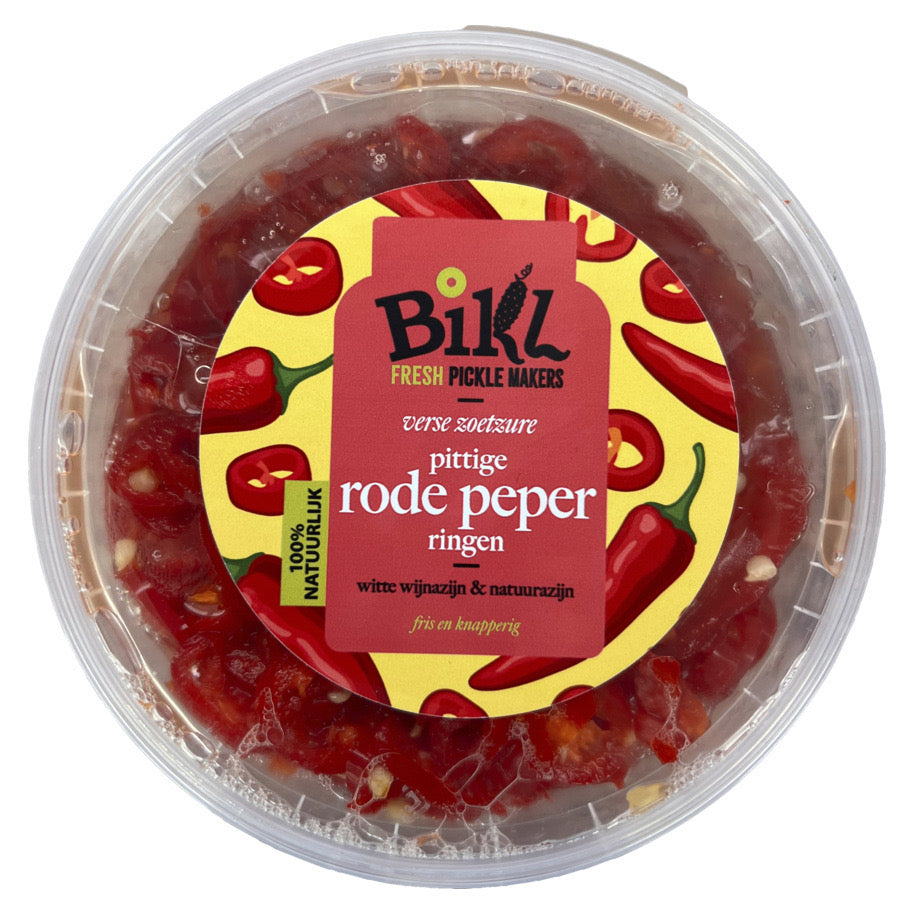 Rode peper schijfjes in zoetzuur, 500g