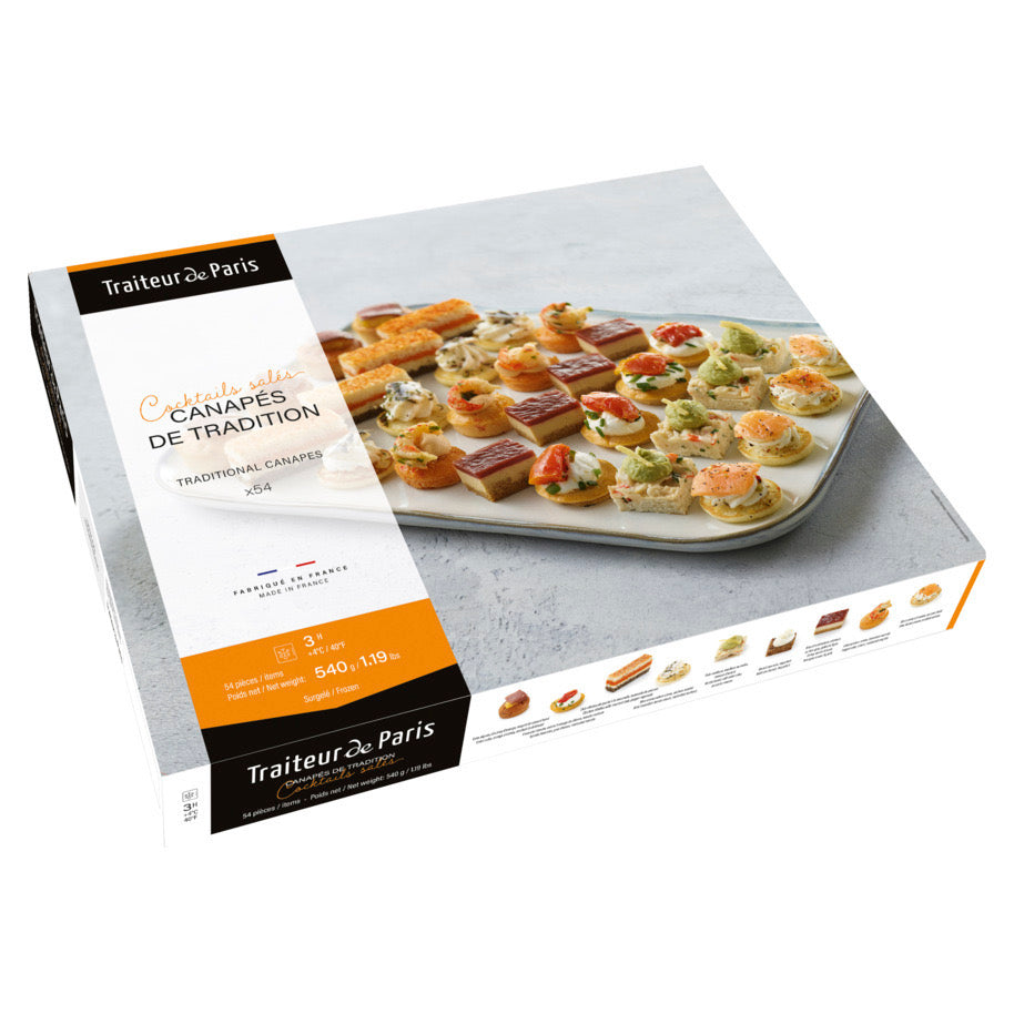 Canapes hartig traditi, x54 stukjes  net gewicht ca. 540g