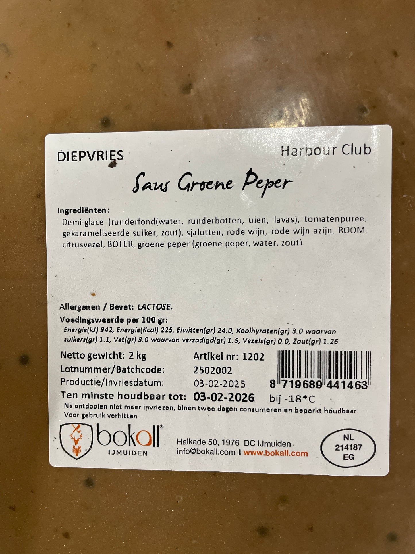 Groene peper saus ca. 2kg diepvries